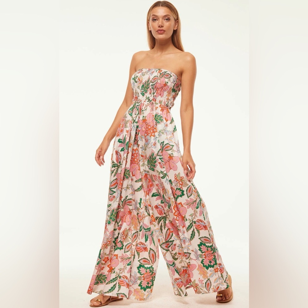 MISA- Andrea Floral Strapless Jumpsuit. Size L